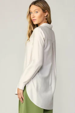 Long Sleeve Tops-Current Air Collared Button Down Shirt BONE