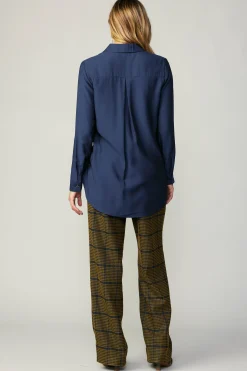 Long Sleeve Tops-Current Air Collared Button Down Shirt NAVY