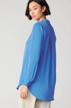 Long Sleeve Tops-Current Air Collared Buttondown Shirt BLUE