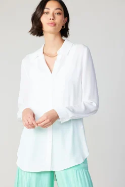 Long Sleeve Tops-Current Air Collared Buttondown Shirt WHITE