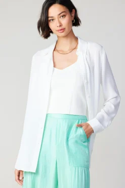 Long Sleeve Tops-Current Air Collared Buttondown Shirt WHITE