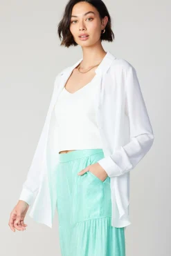 Long Sleeve Tops-Current Air Collared Buttondown Shirt WHITE