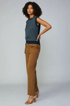 Sleeveless Tops|Sweaters-Current Air Contrast Crewneck Top MIDNIGHTNAVY