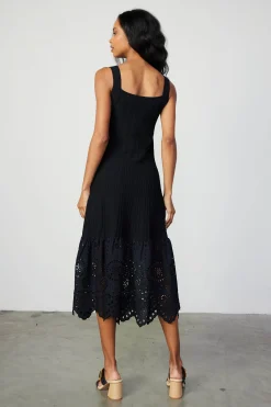 Knitwear|Midi Dresses-Current Air Contrast Lace Knit Dress BLACK