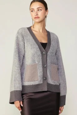 Cardigans|Sweaters-Current Air Contrast Pocket Cardigan COCOAMELANGE
