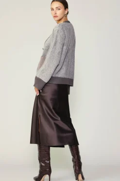 Cardigans|Sweaters-Current Air Contrast Pocket Cardigan COCOAMELANGE