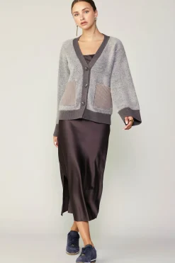 Cardigans|Sweaters-Current Air Contrast Pocket Cardigan COCOAMELANGE