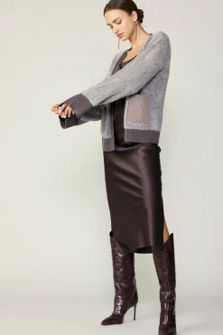 Cardigans|Sweaters-Current Air Contrast Pocket Cardigan COCOAMELANGE