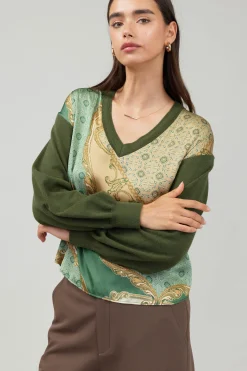 Knitwear|Sweaters-Current Air Contrast Print Sweater Top OLIVEMLT