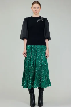 Knitwear|Short Sleeve Tops-Current Air Contrast Sleeve Knit Blouse BLACK