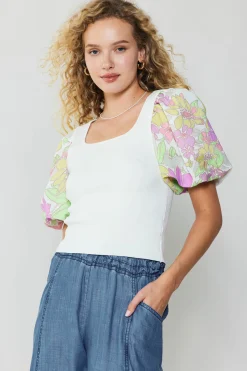 Knitwear|Sweaters-Current Air Contrast Sleeve Knit Top PINK