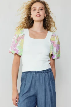 Knitwear|Sweaters-Current Air Contrast Sleeve Knit Top PINK