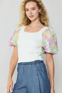 Knitwear|Sweaters-Current Air Contrast Sleeve Knit Top PINK