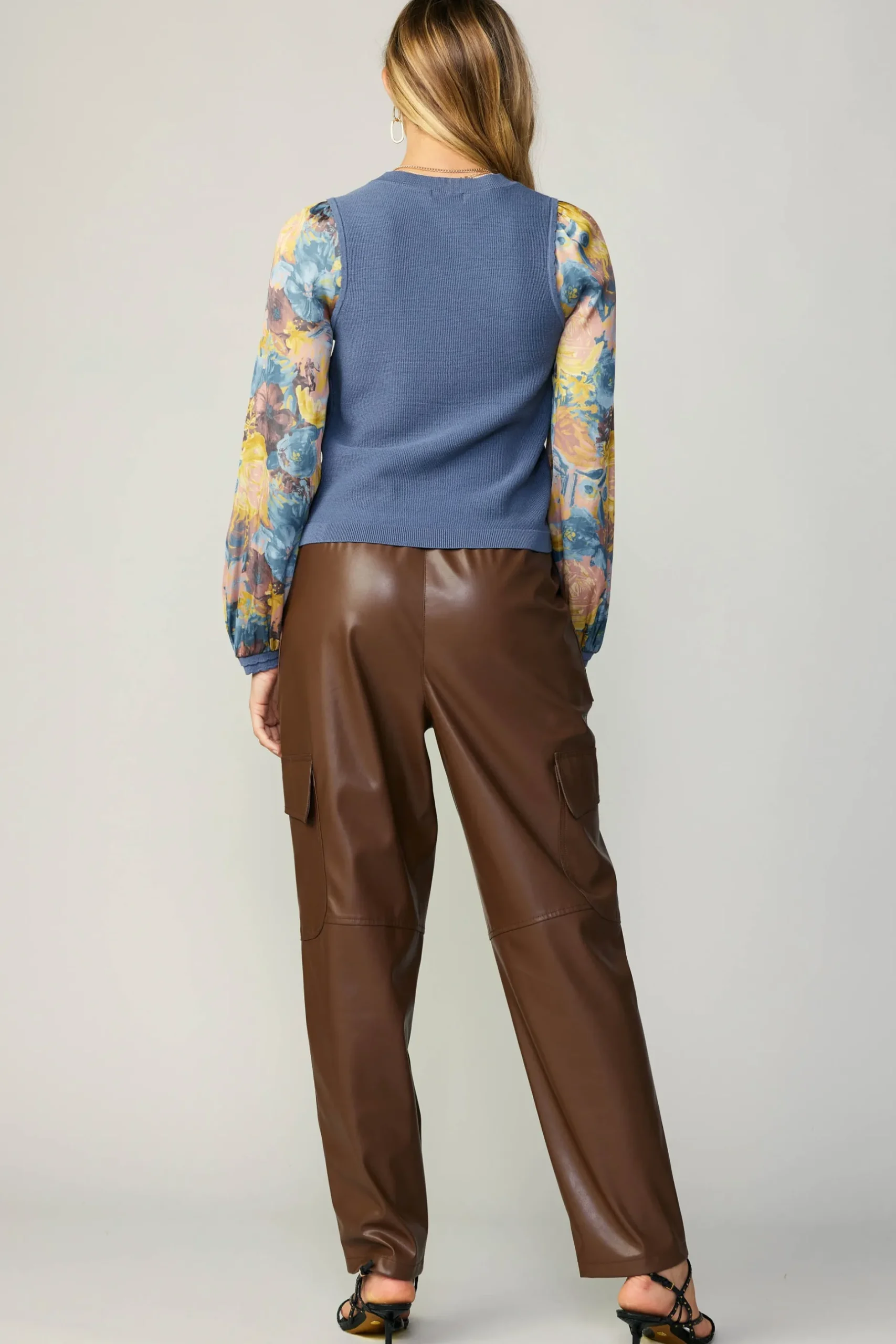 Sweaters-Current Air Contrast Sleeve Sweater Top AEGEANBLUE