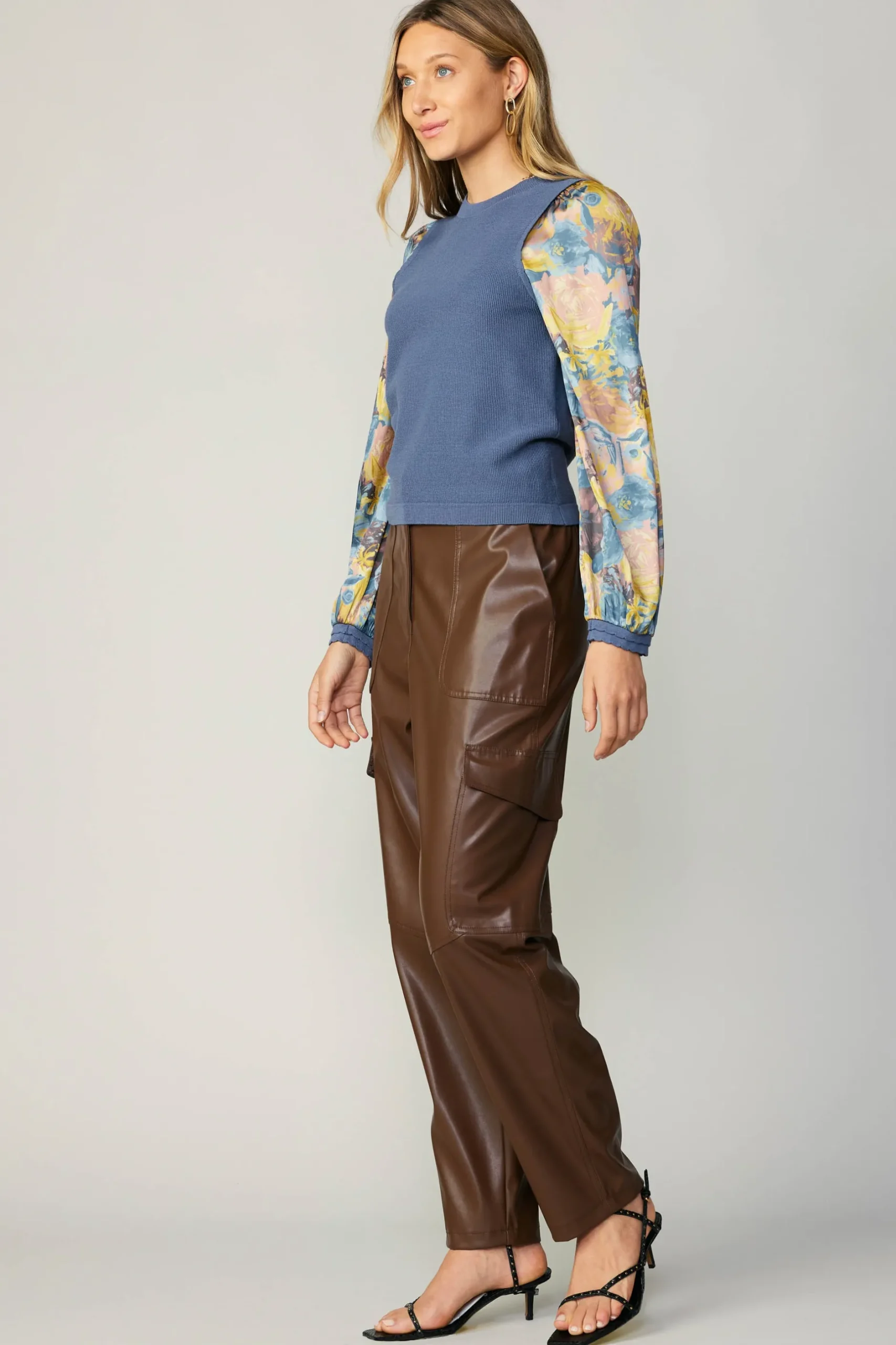 Sweaters-Current Air Contrast Sleeve Sweater Top AEGEANBLUE