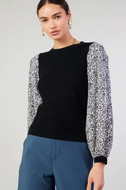Knitwear|Sweaters-Current Air Contrast Sleeve Sweater Top BLACK