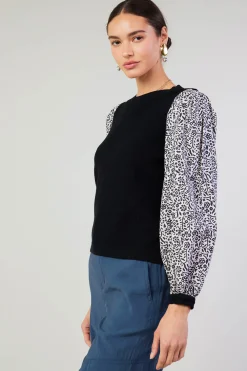 Knitwear|Sweaters-Current Air Contrast Sleeve Sweater Top BLACK