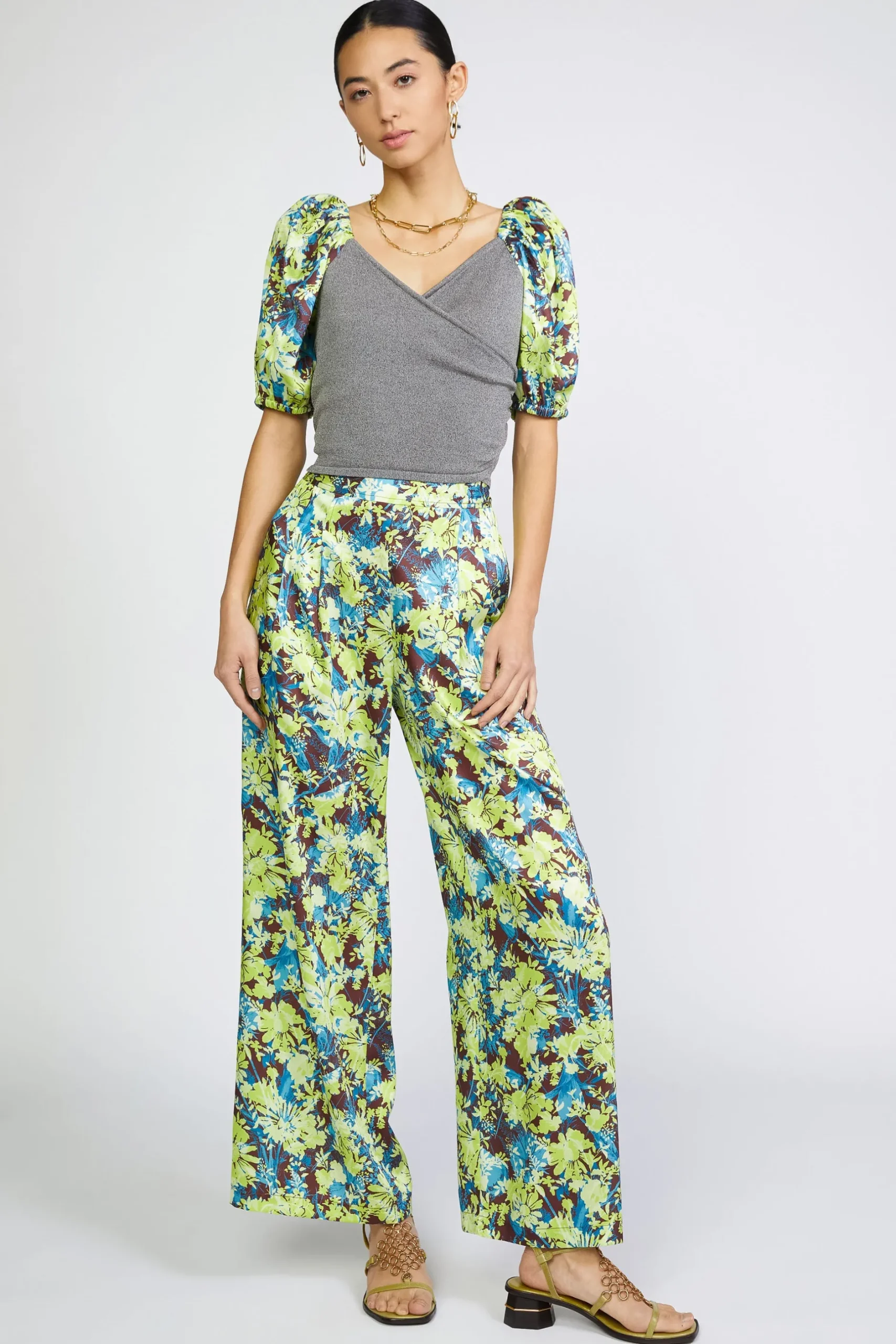 Short Sleeve Tops-Current Air Contrast Sleeve Sweetheart Top GREY