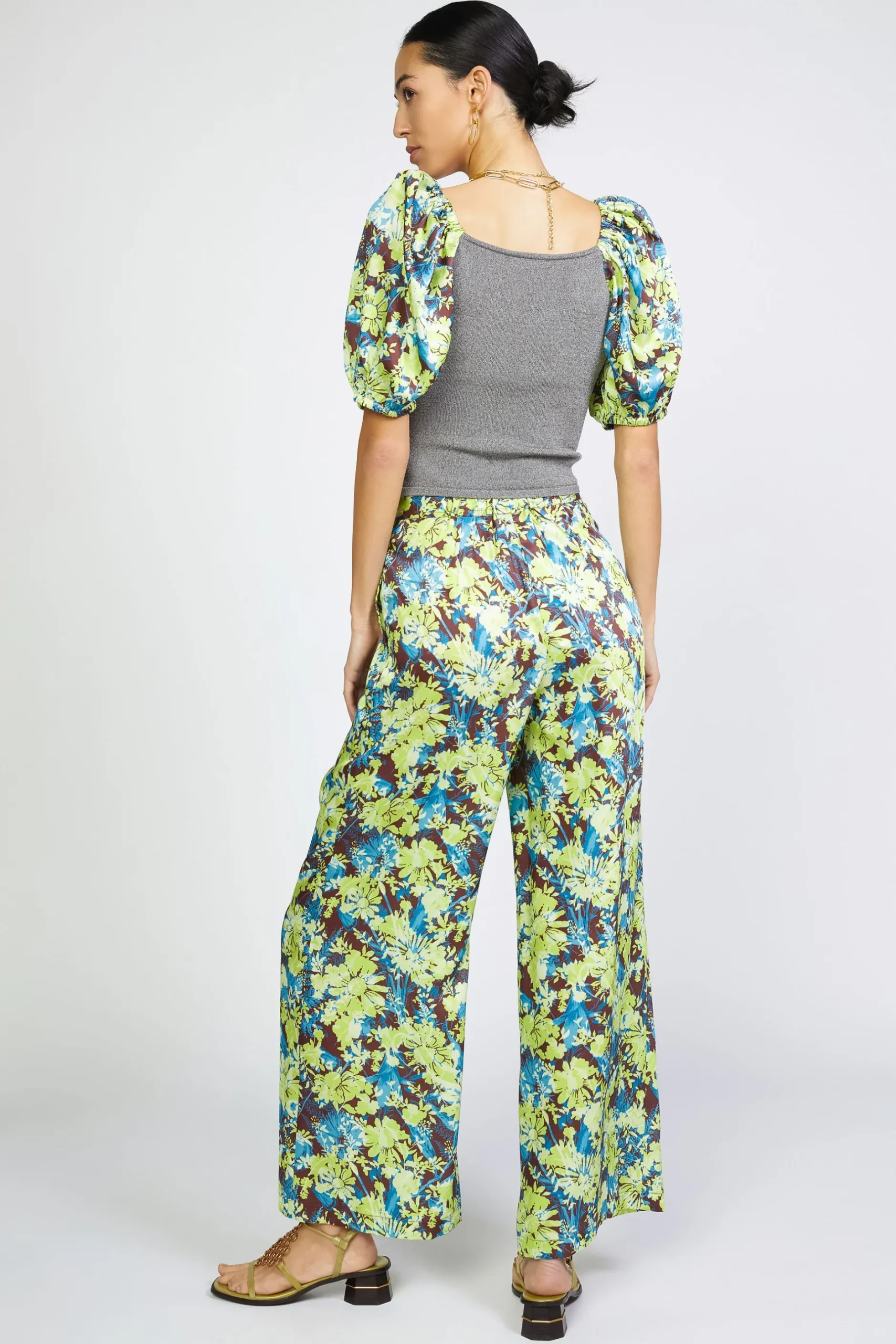 Short Sleeve Tops-Current Air Contrast Sleeve Sweetheart Top GREY