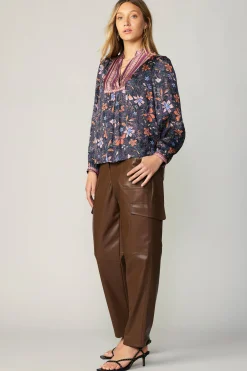 Long Sleeve Tops-Current Air Contrast Stripe Floral Blouse MULTI