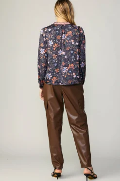 Long Sleeve Tops-Current Air Contrast Stripe Floral Blouse MULTI