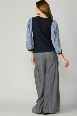 Long Sleeve Tops|Sweaters-Current Air Contrast Sweater Top NAVY