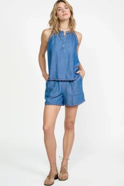 Sleeveless Tops-Current Air Contrast Trim Tank CHAMBRAY