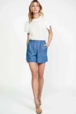 Shorts-Current Air Contrast Trim Shorts CHAMBRAY
