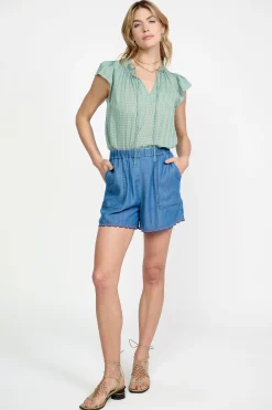 Shorts-Current Air Contrast Trim Shorts CHAMBRAY