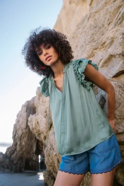 Shorts-Current Air Contrast Trim Shorts CHAMBRAY