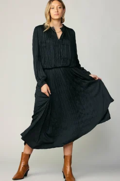 Skirts-Current Air Crinkle Plisse Midi Skirt BLACK