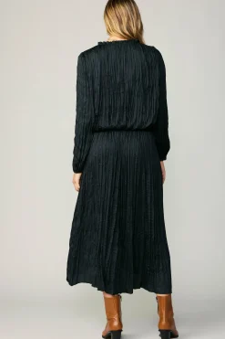 Skirts-Current Air Crinkle Plisse Midi Skirt BLACK