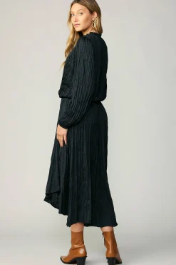 Skirts-Current Air Crinkle Plisse Midi Skirt BLACK