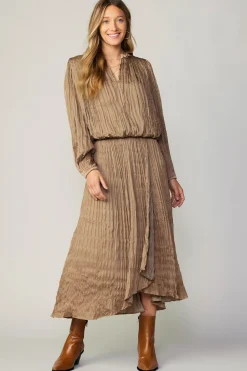 Skirts-Current Air Crinkle Plisse Midi Skirt LATTE