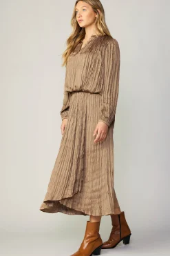 Skirts-Current Air Crinkle Plisse Midi Skirt LATTE