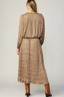 Skirts-Current Air Crinkle Plisse Midi Skirt LATTE