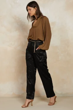 Long Sleeve Tops-Current Air Crinkle Texture Blouse BROWN