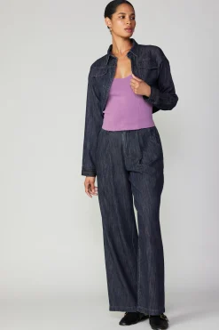 Coats & Jackets-Current Air Cropped Denim Jacket DARKINDIGO