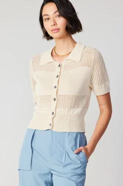 Knitwear|Short Sleeve Tops-Current Air Cropped Knit Top NATURAL