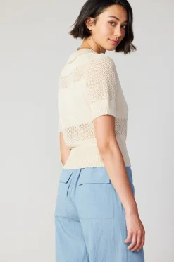 Knitwear|Short Sleeve Tops-Current Air Cropped Knit Top NATURAL