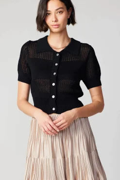 Knitwear|Short Sleeve Tops-Current Air Cropped Knit Top BLACK