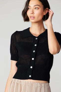 Knitwear|Short Sleeve Tops-Current Air Cropped Knit Top BLACK