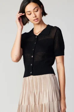 Knitwear|Short Sleeve Tops-Current Air Cropped Knit Top BLACK