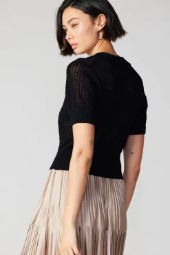 Knitwear|Short Sleeve Tops-Current Air Cropped Knit Top BLACK