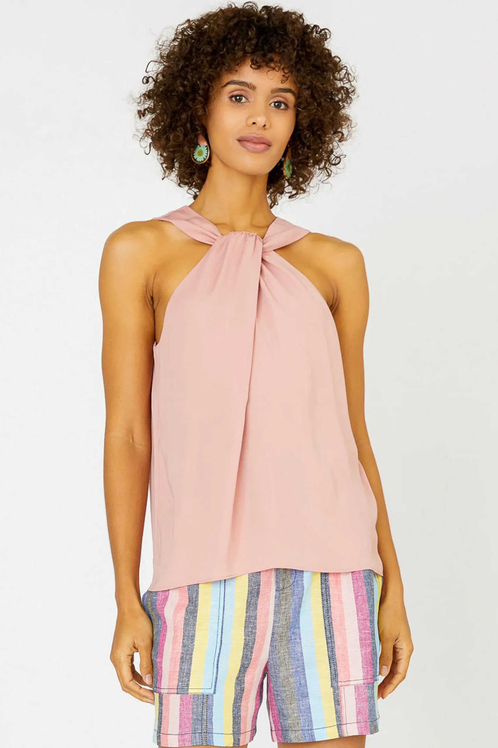 Sleeveless Tops-Current Air Cross Halter Neck Top DUSTYCORAL