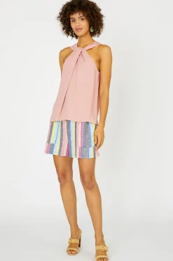 Sleeveless Tops-Current Air Cross Halter Neck Top DUSTYCORAL