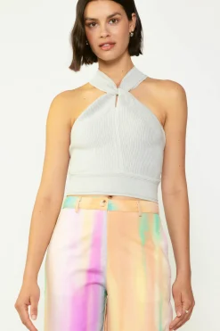 Sleeveless Tops|Sweaters-Current Air Cross Sweater Tank Top LIGHTGREY