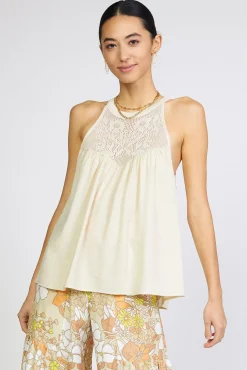 Sleeveless Tops|Sweaters-Current Air Crotchet Yoke Top LINEN