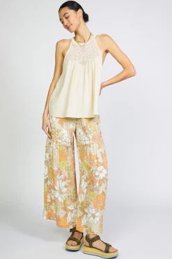 Sleeveless Tops|Sweaters-Current Air Crotchet Yoke Top LINEN