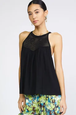 Sleeveless Tops|Sweaters-Current Air Crotchet Yoke Top BLACK